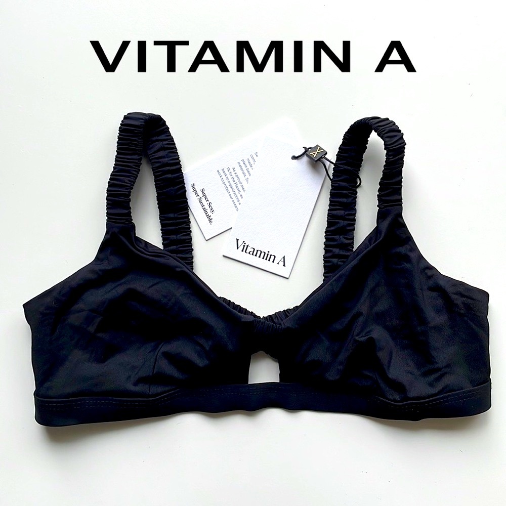 NWT 10/L vitamin A Lennon ECB bralette cut out swim top black scrunchie straps